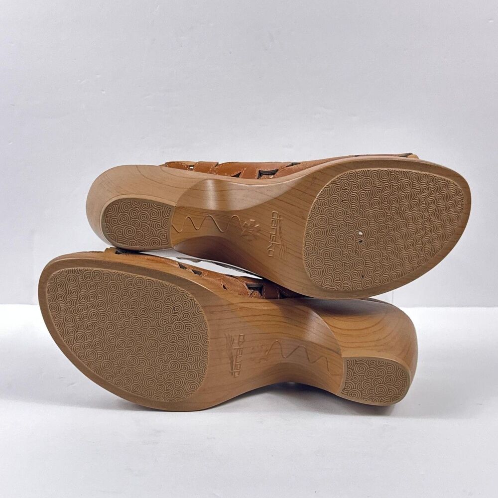 Dansko Clarrisa Sandals Womens 40 Brown Leather Floral Cutout Mule Slide Heels - Picture 4 of 11